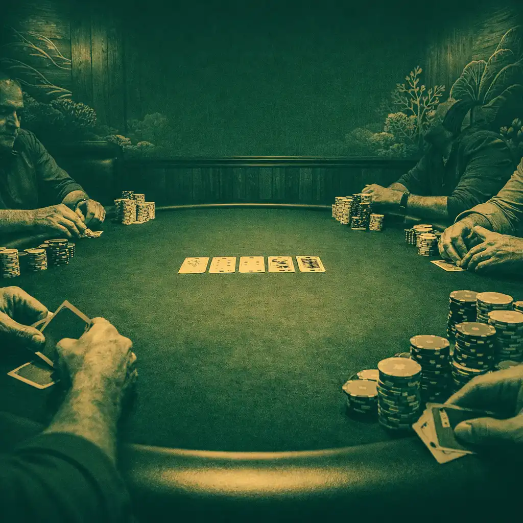 Players seated around a physical poker table with cards and chips in the Card Quay Barrier Reef Poker Room
