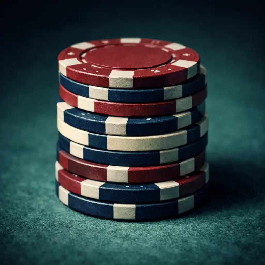 Stack of clay-composite poker chips on a green felt table