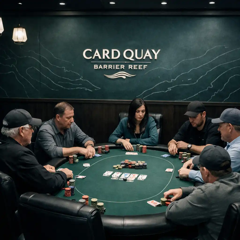 Full poker table with players in the dedicated Poker Room at Card Quay Barrier Reef